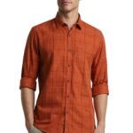 Men's Checkered Casual Everyday Full Sleeve Slim Fit Shirt|100% Cotton Bronze,42 - M